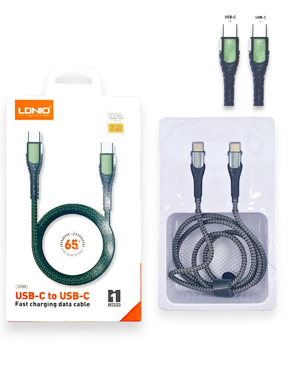 LDNIO LC101 | USB C TO USB C | FAST CHARGING | 65W POWER MAX | 1M CABLE| GREY CABLE